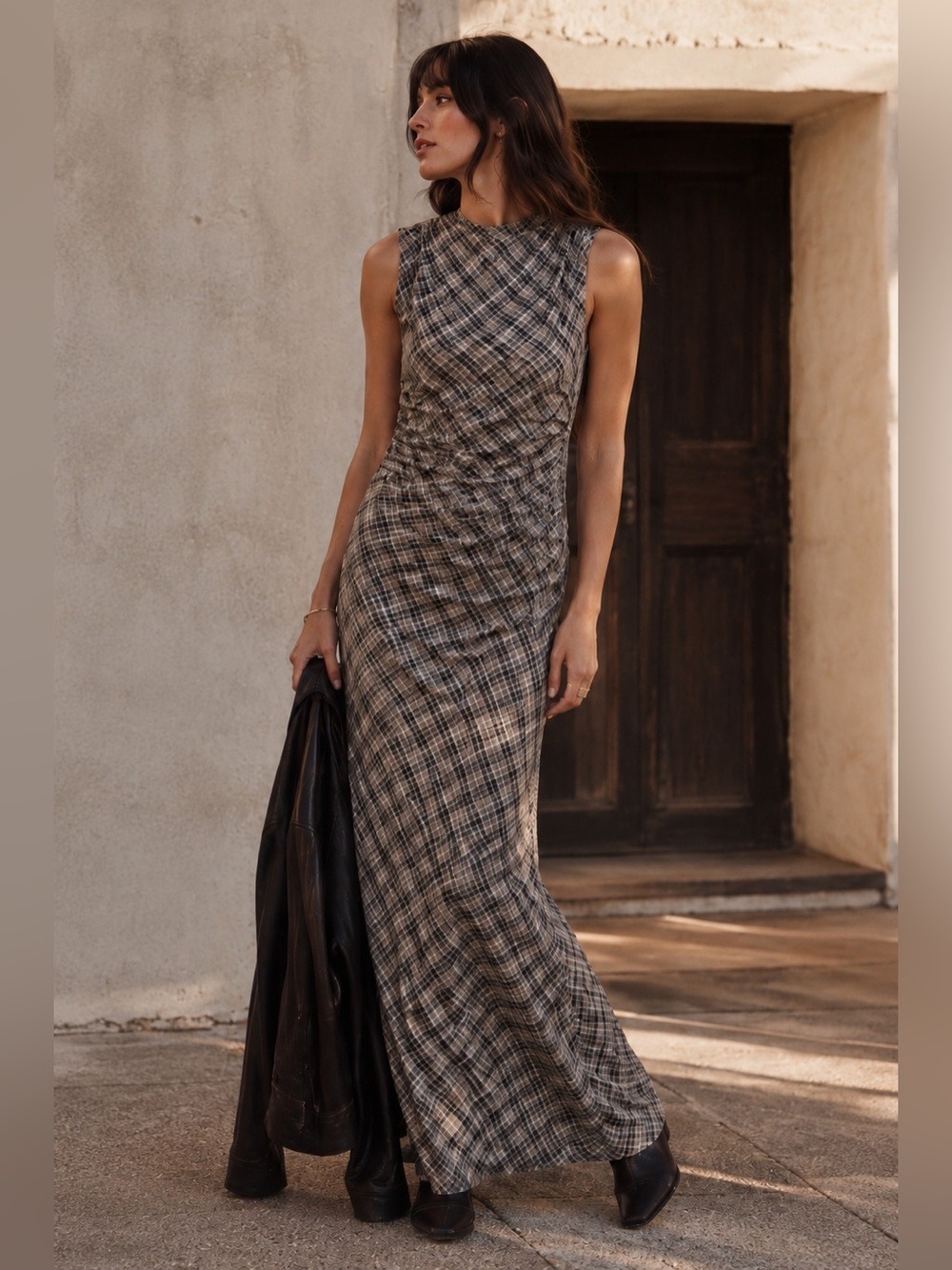House of Harlow 1960 Plaid Ruched Maxi Dress XS Sleeveless
